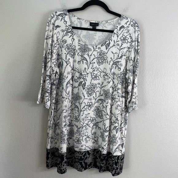 J Jill Wearever Womens Large Floral Tunic Top Stretch Short Sleeve Shirt - Picture 6 of 9